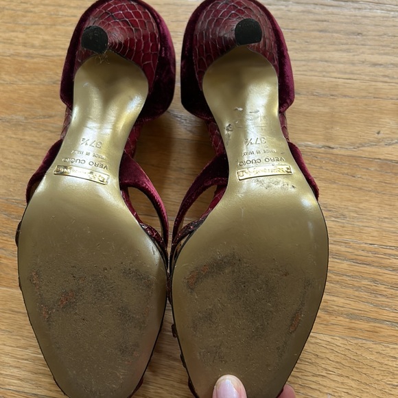 Dolce & Gabbana Velvet and Leather Burgundy Heels - Picture 8 of 8